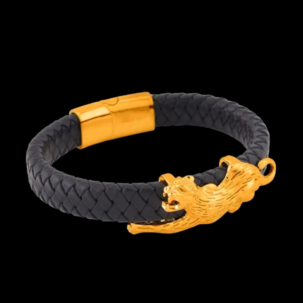 🔥Faux Leather Cord Leopard Bracelet in ION Plated YG Stainless Steel (8.50) in.